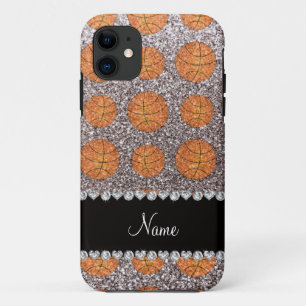 Capa Para iPhone Da Case-Mate Nome personalizado basketball de glitter prateado