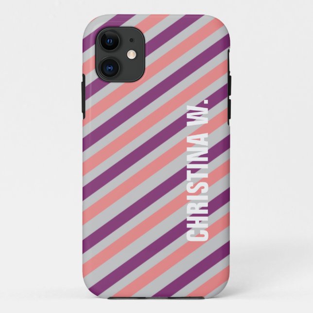 Capa Para iPhone Da Case-Mate Nome personalizado de padrão de faixa roxa rosa (Verso)