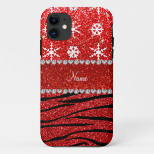 Capa Para iPhone Da Case-Mate Nome personalizado flocos de neve com brilho verme