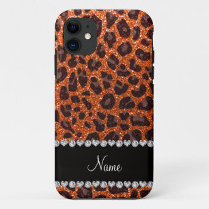 Capa Para iPhone Da Case-Mate Nome personalizado glitter laranja impressão leopa
