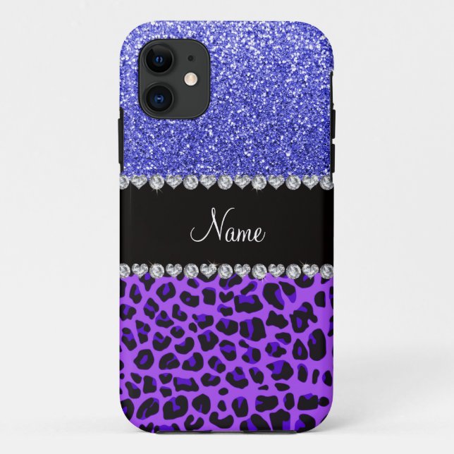 Capa Para iPhone Da Case-Mate Nome personalizado leopardo roxo brilho azul (Verso)