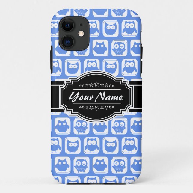 Capa Para iPhone Da Case-Mate Nome Personalizado Preto-Coruja Azul (Verso)
