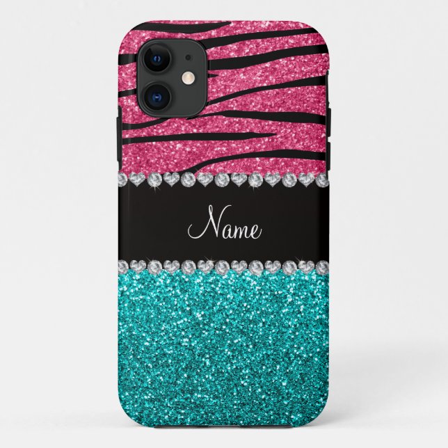 Capa Para iPhone Da Case-Mate Nome personalizado turquesa de zebra rosa (Verso)