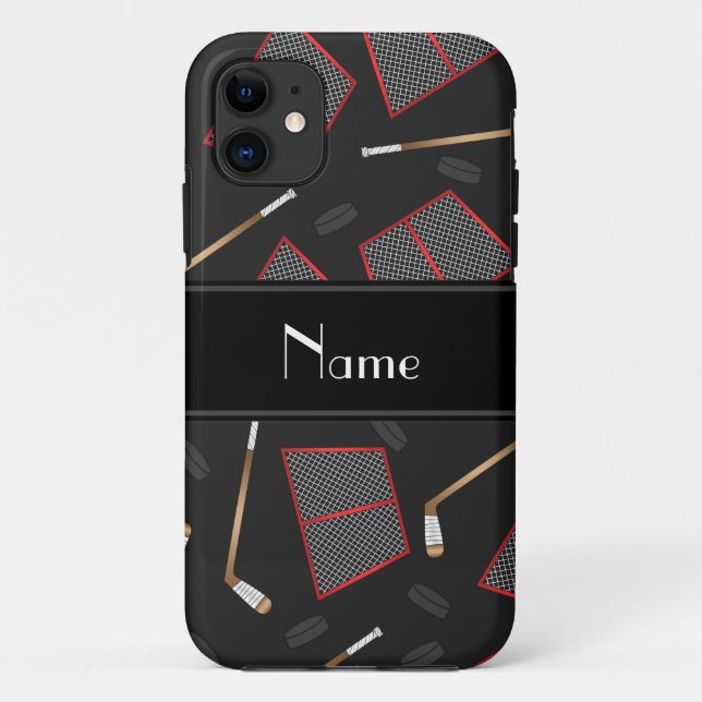 Capa Para iPhone Da Case-Mate Nome personalizado varetas pretas de hóquei (Verso)