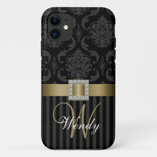 Capa Para iPhone Da Case-Mate O damasco Dourado cinzento preto listra a caixa do