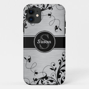 CAPA PARA iPhone DA Case-Mate O PRETO DE PRATA RODA SEU MONOGRAMA