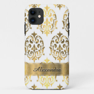 Capa Para iPhone Da Case-Mate Ouro elegante chic e damasco branco personalizado