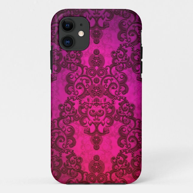 Capa Para iPhone Da Case-Mate Padrão Damask Rosa Profundo Brilhante (Verso)
