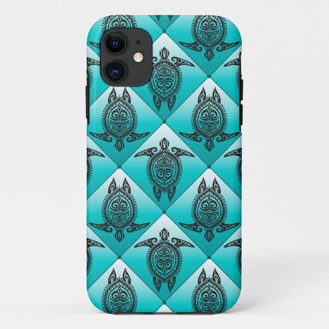 Capa Para iPhone Da Case-Mate Padrão das tartarugas do mar Shamanic - ciano (Verso)