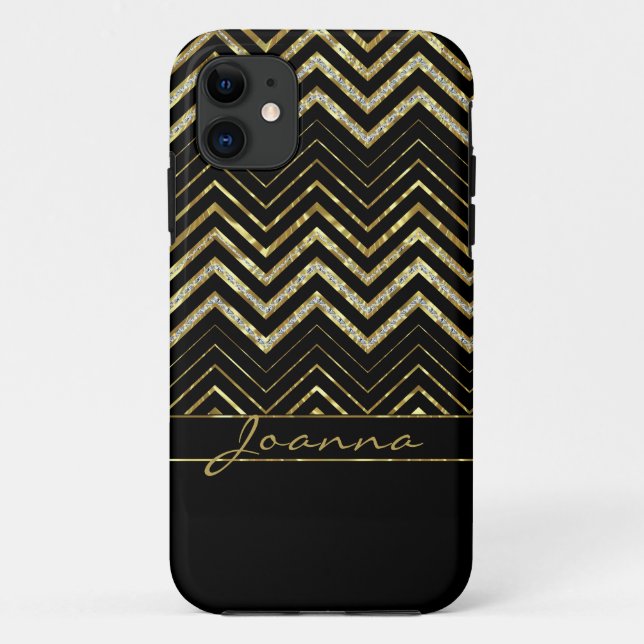 Capa Para iPhone Da Case-Mate Padrão De Chevron Dourado E Diamantes legal (Verso)