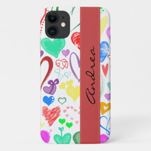 Capa Para iPhone Da Case-Mate Padrão De Corações, Corações Coloridos, Seu Nome