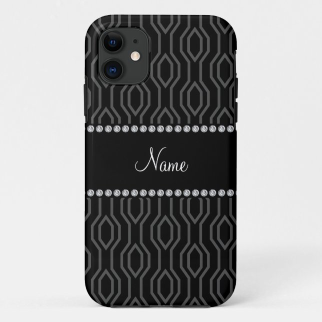 Capa Para iPhone Da Case-Mate Padrão de diamantes geométricos preto de nome pers (Verso)