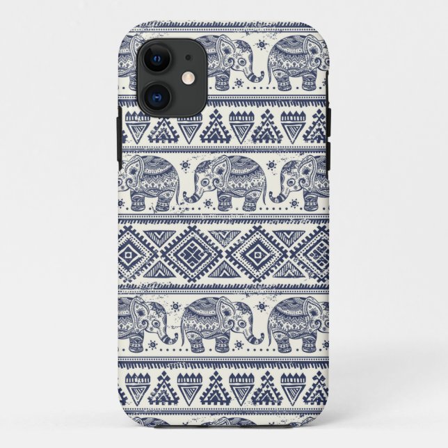 Capa Para iPhone Da Case-Mate Padrão de Elefante Étnico Azul (Verso)