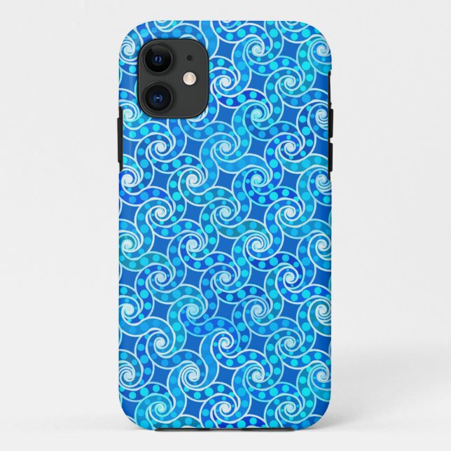 Capa Para iPhone Da Case-Mate padrão de espiral abstrato - azul, turquesa e bran (Verso)