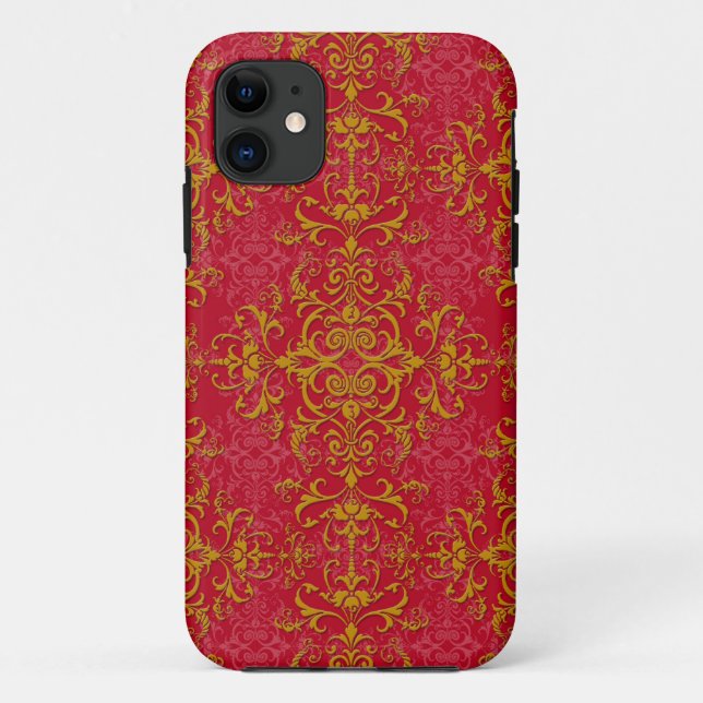 Capa Para iPhone Da Case-Mate Padrão de estilo damasco sofisticado rosa profundo (Verso)