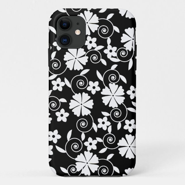 Capa Para iPhone Da Case-Mate Padrão de flores brancas e pretas brancas (Verso)