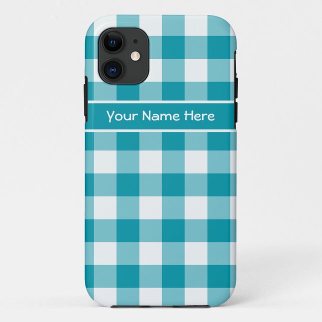 Capa Para iPhone Da Case-Mate Padrão de Gingham de Verificação Branca e Teal (Verso)