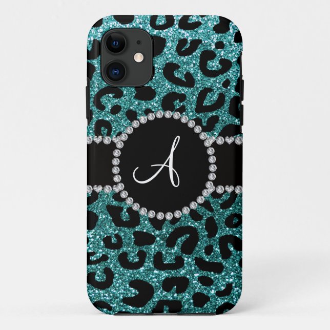 Capa Para iPhone Da Case-Mate Padrão de gueparda de turquesa monograma (Verso)