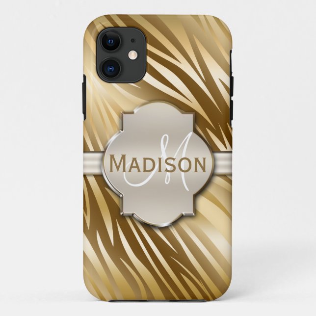 Capa Para iPhone Da Case-Mate Padrão de impressão de zebra Dourada monograma (Verso)