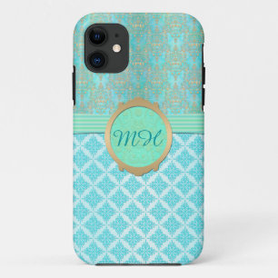 Capa Para iPhone Da Case-Mate Padrão de Monograma Personalizado de Turquesa e Da