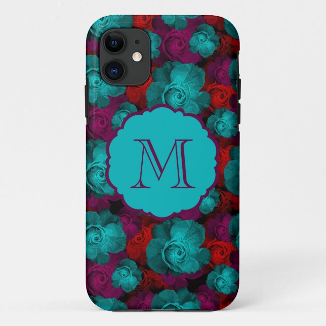 Capa Para iPhone Da Case-Mate Padrão de Rosas Funky Negrito Monograma (Verso)