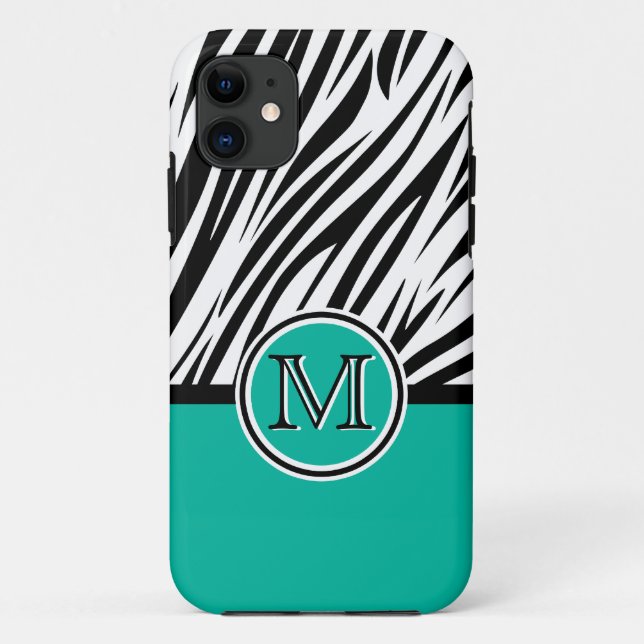 Capa Para iPhone Da Case-Mate Padrão do Monograma de Zebra Azul Turquesa (Verso)