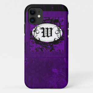 Capa Para iPhone Da Case-Mate Padrão floral da vinha púrpura e Monograma W