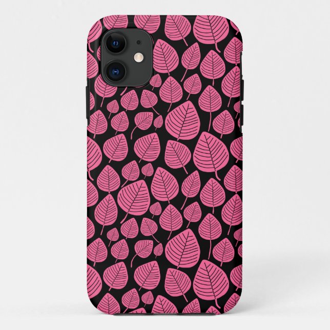 Capa Para iPhone Da Case-Mate Padrão Folha 02 - Rosa Profundo em Preto (Verso)