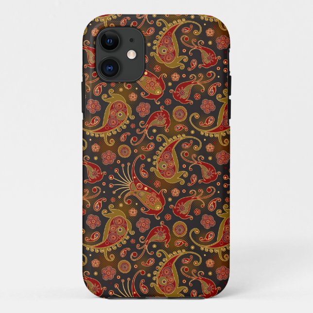 Capa Para iPhone Da Case-Mate Padrão Paisley Vermelho Escuro e Dourado (Verso)
