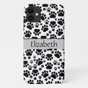 Capa Para iPhone Da Case-Mate Padrões de pata, patas de cão, preto e branco, seu