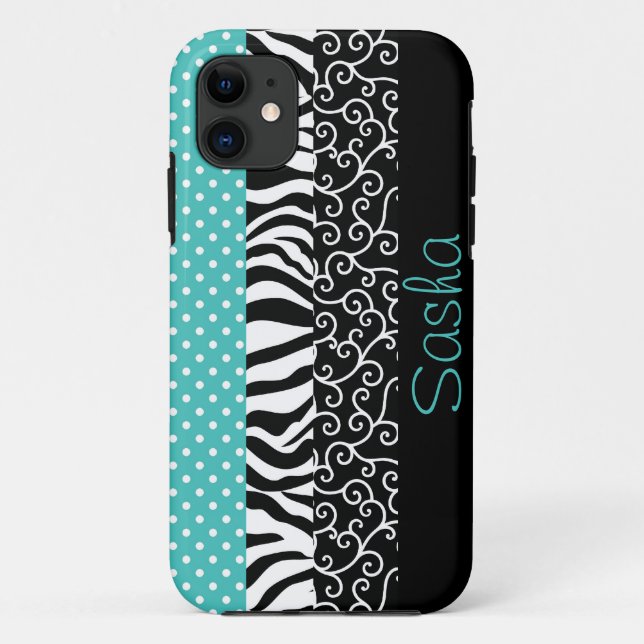 Capa Para iPhone Da Case-Mate Padrões pretos e azuis Funky personalizados (Verso)