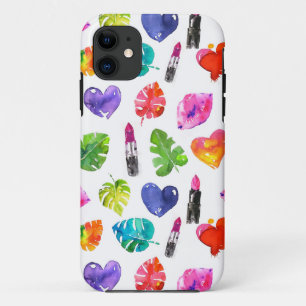 Capa Para iPhone Da Case-Mate Palmeira aquarela arco-íris deixa batom de beijo