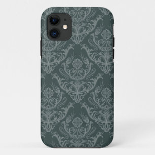 Capa Para iPhone Da Case-Mate Papel de parede floral verde luxuoso do damasco