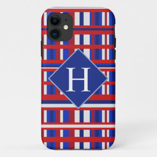 Capa Para iPhone Da Case-Mate Patriota da Xadrez Azul e Branco Monograma