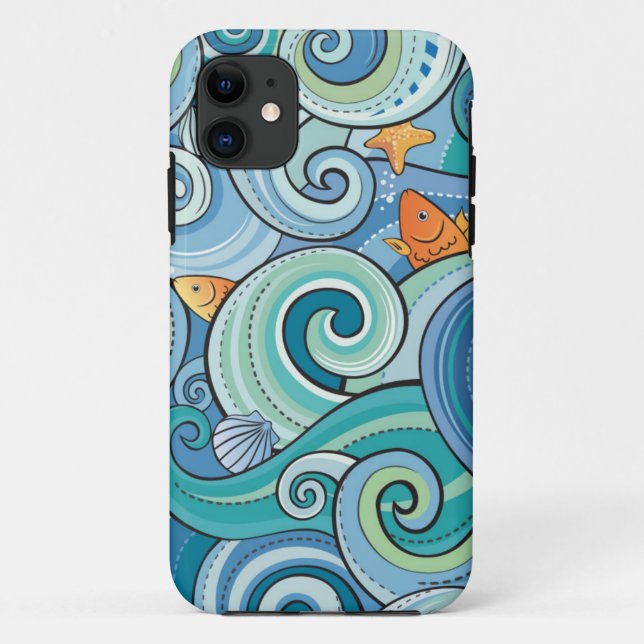 Capa Para iPhone Da Case-Mate Peixes entre o teste padrão de ondas (Verso)