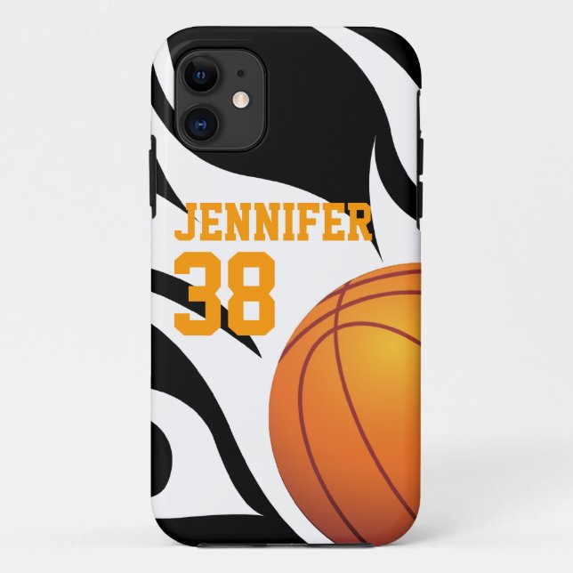 Capa Para iPhone Da Case-Mate Personalize o basquetebol flamejante B/W (Verso)