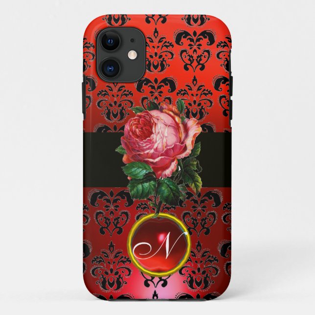 CAPA PARA iPhone DA Case-Mate PINCO LINDO ROSE VERMELHO NEGRO DAMASK RUBY MONOGR (Verso)