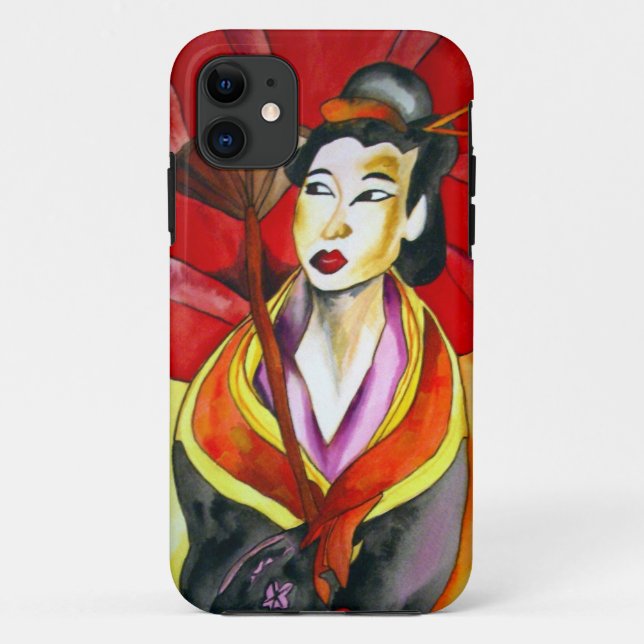 Capa Para iPhone Da Case-Mate Pintura original de aquarela de Geisha Japonesa (Verso)