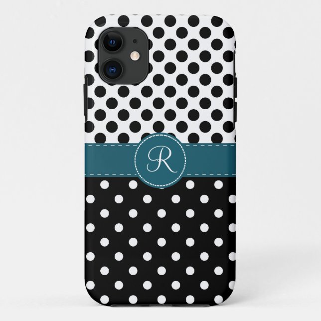 Capa Para iPhone Da Case-Mate Polkadots e monograma costurado cerceta da fita (Verso)