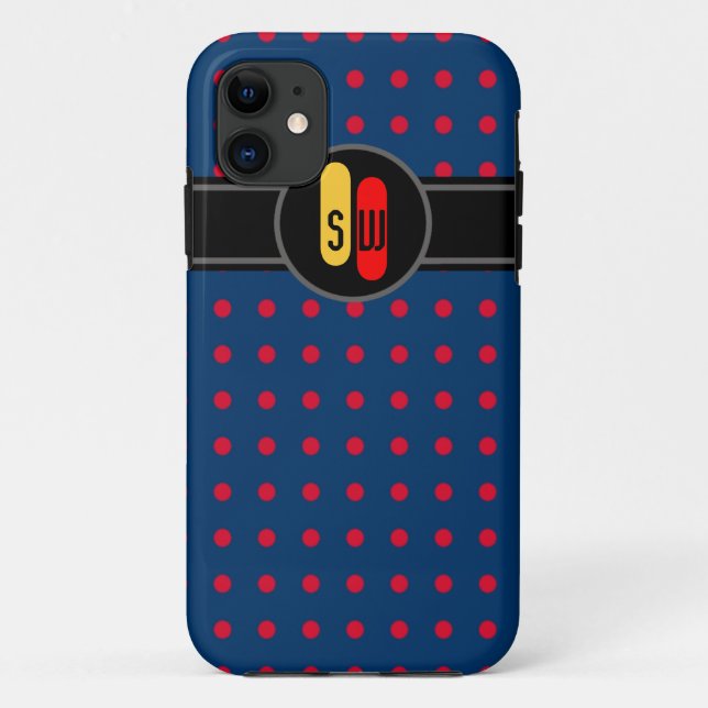 Capa Para iPhone Da Case-Mate polkadots vermelhos e suas iniciais (Verso)