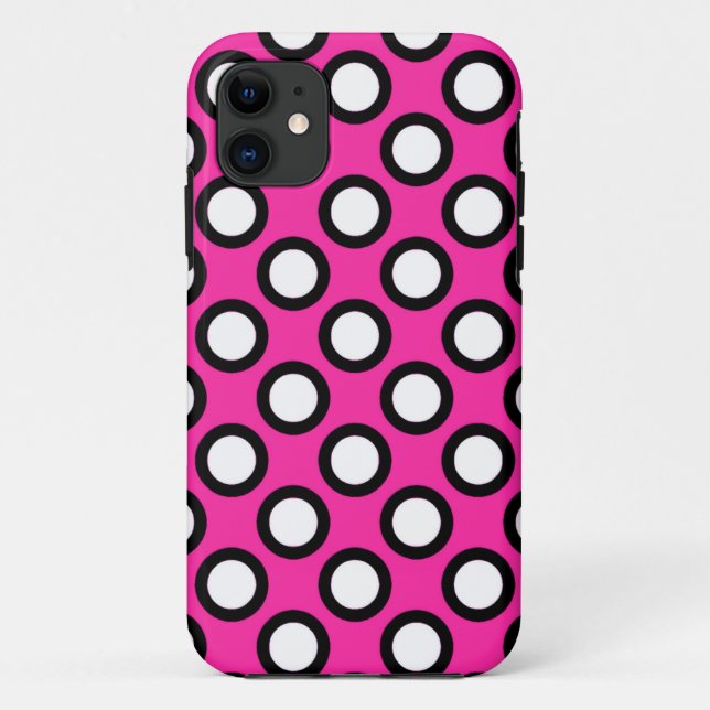Capa Para iPhone Da Case-Mate Pontos circulados retrô, fúcsia, preto e branco (Verso)