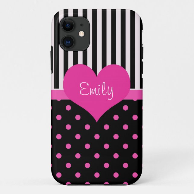 Capa Para iPhone Da Case-Mate Pontos lindos e doces rosa com nome (Verso)