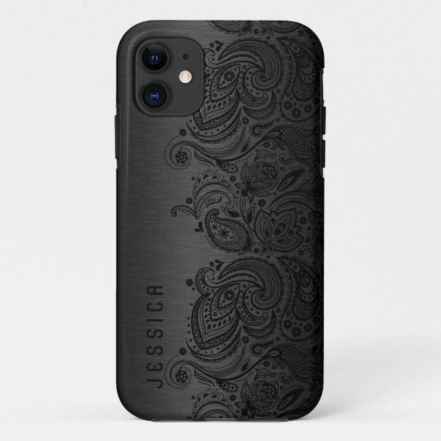 Capa Para iPhone Da Case-Mate Preto Metálico com rendas de salsa pretas (Verso)
