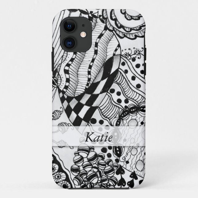 Capa Para iPhone Da Case-Mate Preto personalizado & branco Doodled, emaranhado (Verso)