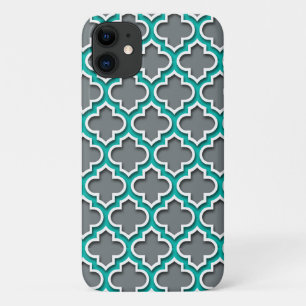 Capa Para iPhone Da Case-Mate Quatrefoil Branco-marroquino, Cinza de carvão vege