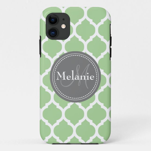 Capa Para iPhone Da Case-Mate Quatrefoil Verde e Cinza Monograma (Verso)