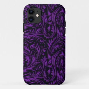 Capa Para iPhone Da Case-Mate Redemoinhos florais roxos & pretos de Paisley