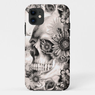 Capa Para iPhone Da Case-Mate Reflexão, crânio floral da paisagem