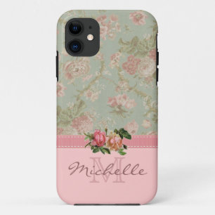 Capa Para iPhone Da Case-Mate Rosa elegante do vintage & nome floral verde do