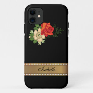 Capa Para iPhone Da Case-Mate Rosa Vermelha e Margaridas Nome Dourado Personaliz
